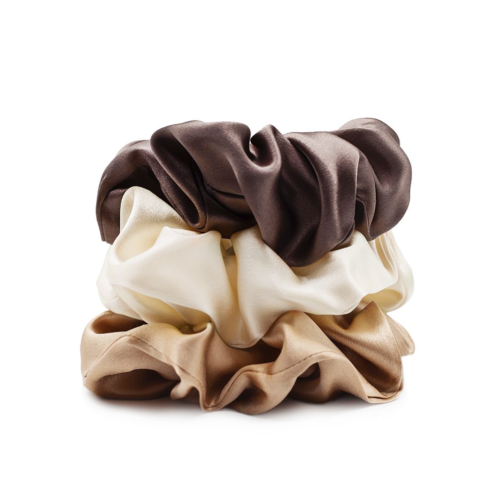 Pure Silk Scrunchies Trio Pack - Various Colours-The Silk Lady-Chocolate Trio-www.hellomom.co.za