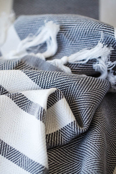 Herringbone Turkish Towel - various colours-Towels-The Cotton Company-Grey and White-www.hellomom.co.za