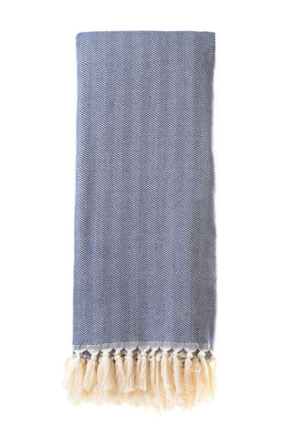 Herringbone Turkish Blanket Navy-Blankets-The Cotton Company-www.hellomom.co.za