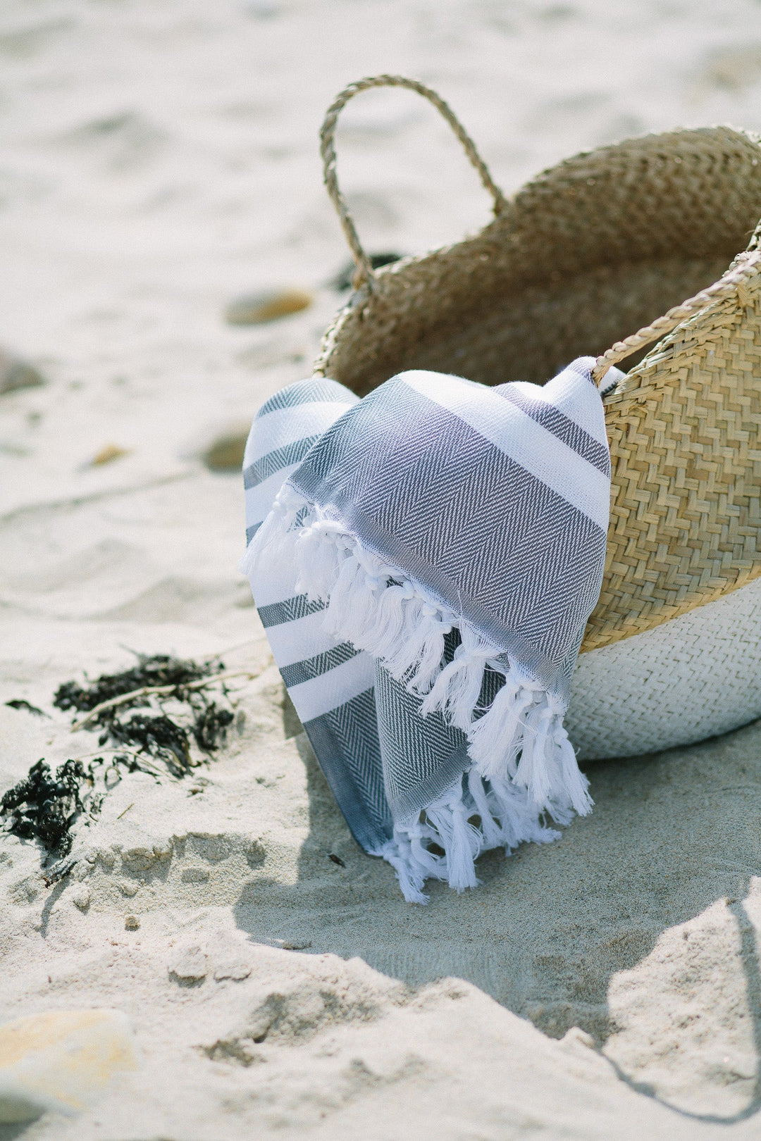 Herringbone Turkish Towel - various colours-Towels-The Cotton Company-Grey and White-www.hellomom.co.za