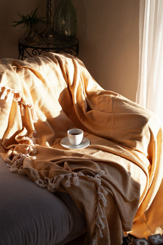 Herringbone Turkish Blanket Mustard-Bedding-The Cotton Company-www.hellomom.co.za