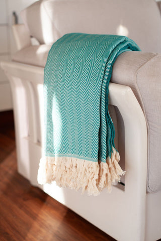 Herringbone Turkish Blanket in Teal-Blankets-The Cotton Company-www.hellomom.co.za