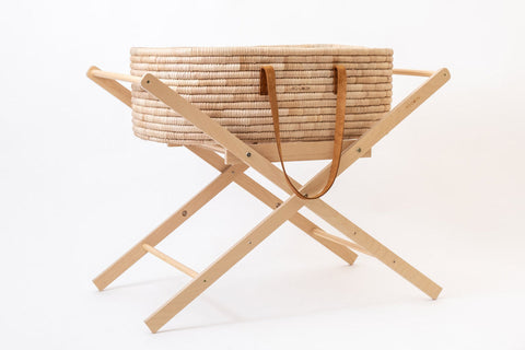 Moses Basket & Foldable stand SET TIMELESS - with Leather handles-Moses Basket-Ko-coon-Tan handles-www.hellomom.co.za